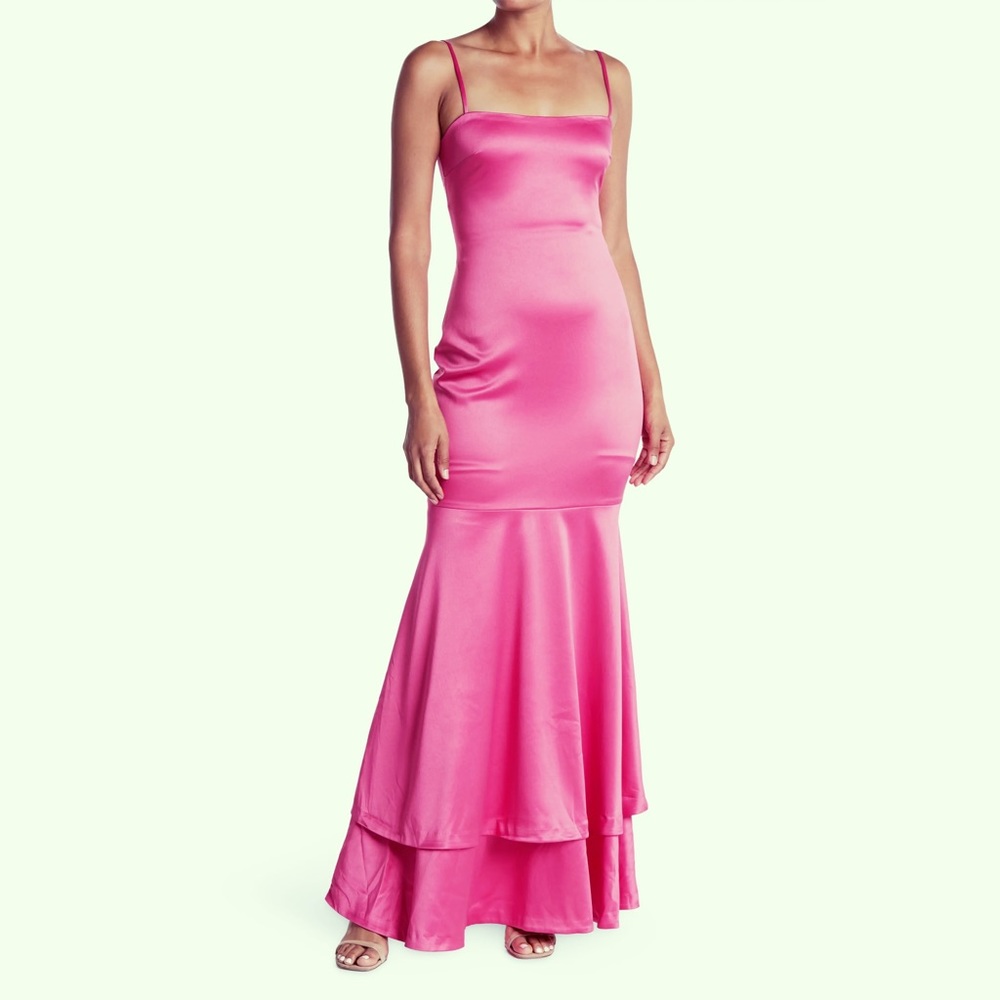 Likely Hot Pink Satin Maxi Slip Gown with Mermaid Hem